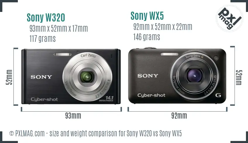 Sony W320 vs Sony WX5 size comparison