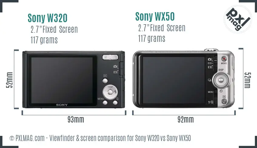 Sony W320 vs Sony WX50 Screen and Viewfinder comparison