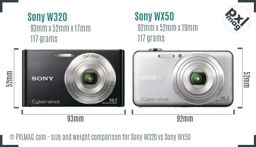 Sony W320 vs Sony WX50 size comparison