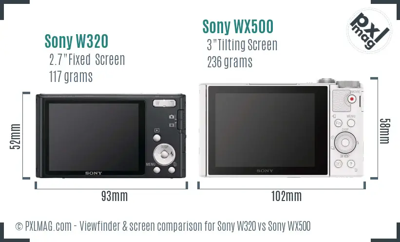 Sony W320 vs Sony WX500 Screen and Viewfinder comparison