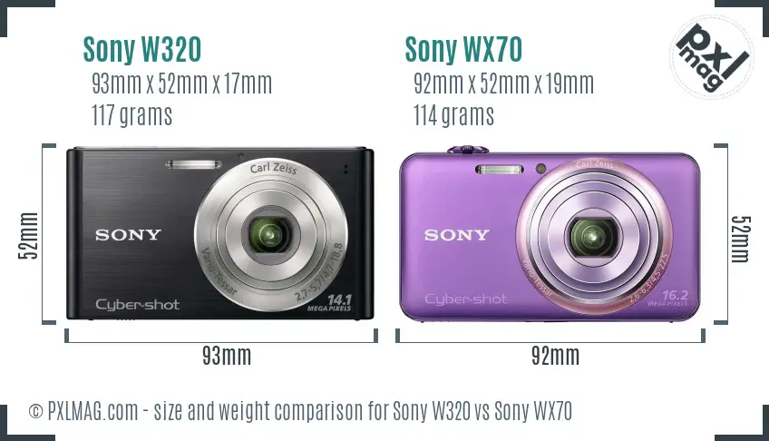 Sony W320 vs Sony WX70 size comparison