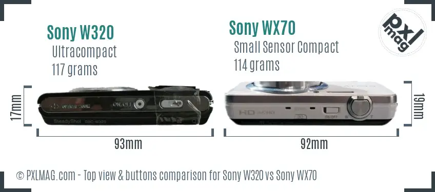 Sony W320 vs Sony WX70 top view buttons comparison