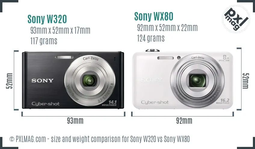 Sony W320 vs Sony WX80 size comparison