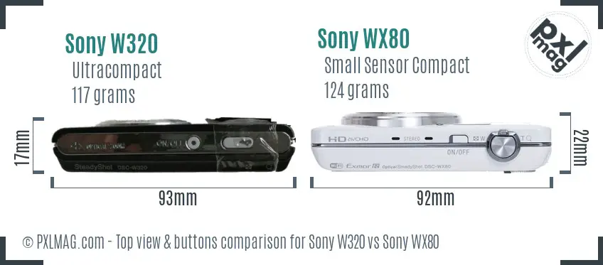 Sony W320 vs Sony WX80 top view buttons comparison