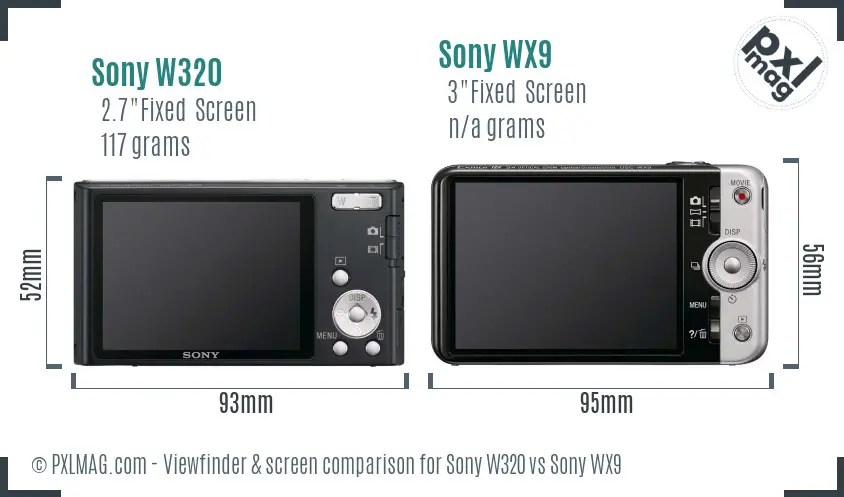Sony W320 vs Sony WX9 Screen and Viewfinder comparison