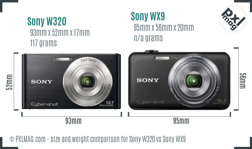 Sony W320 vs Sony WX9 size comparison