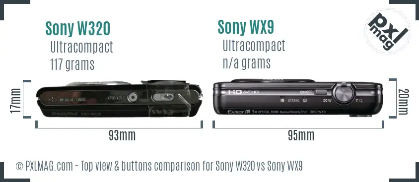 Sony W320 vs Sony WX9 top view buttons comparison