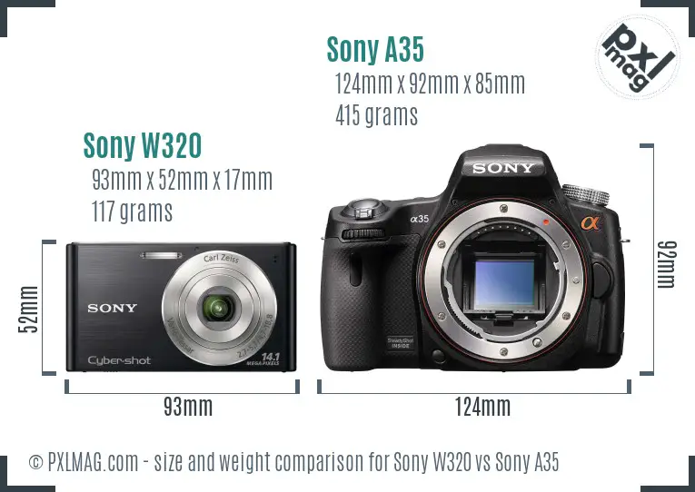 Sony W320 vs Sony A35 size comparison