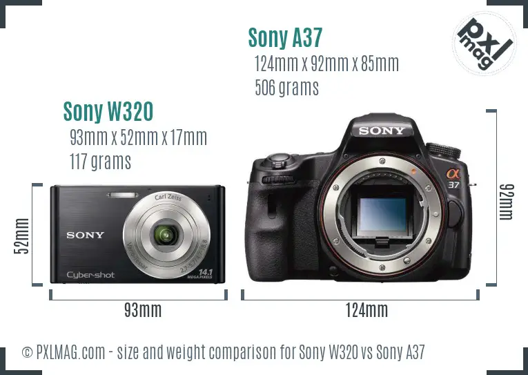 Sony W320 vs Sony A37 size comparison