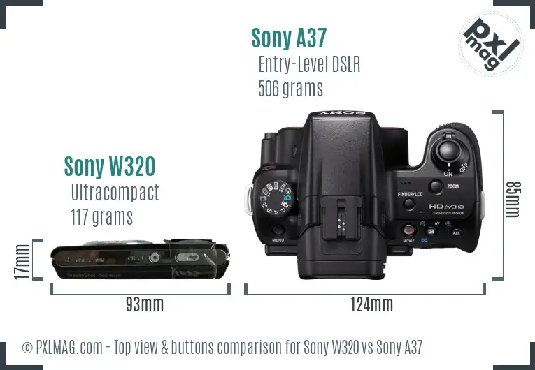 Sony W320 vs Sony A37 top view buttons comparison