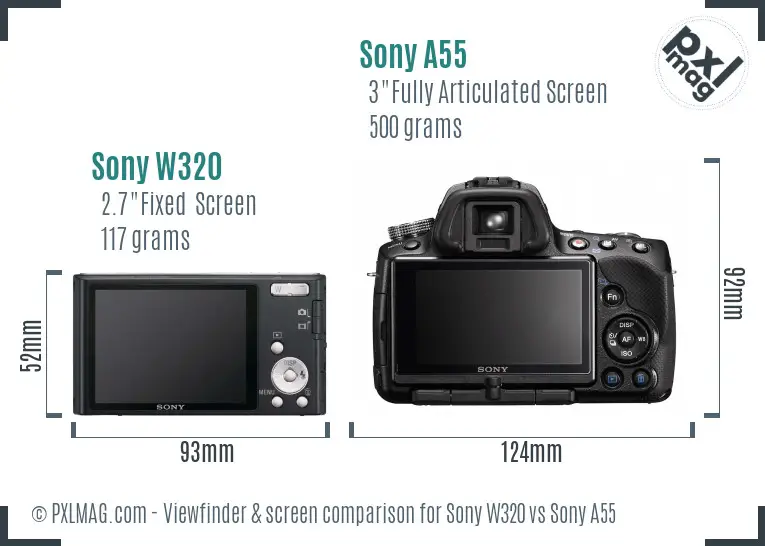 Sony W320 vs Sony A55 Screen and Viewfinder comparison