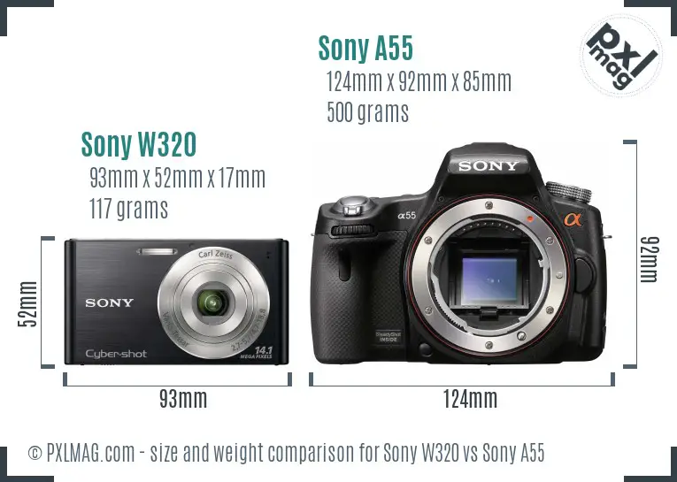 Sony W320 vs Sony A55 size comparison