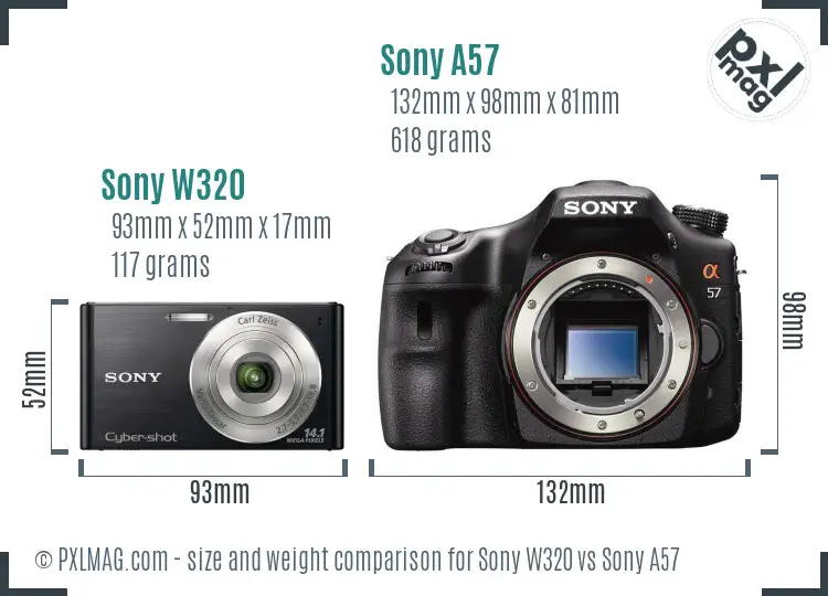 Sony W320 vs Sony A57 size comparison