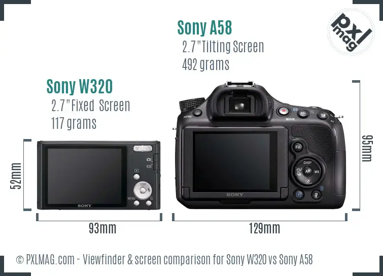 Sony W320 vs Sony A58 Screen and Viewfinder comparison