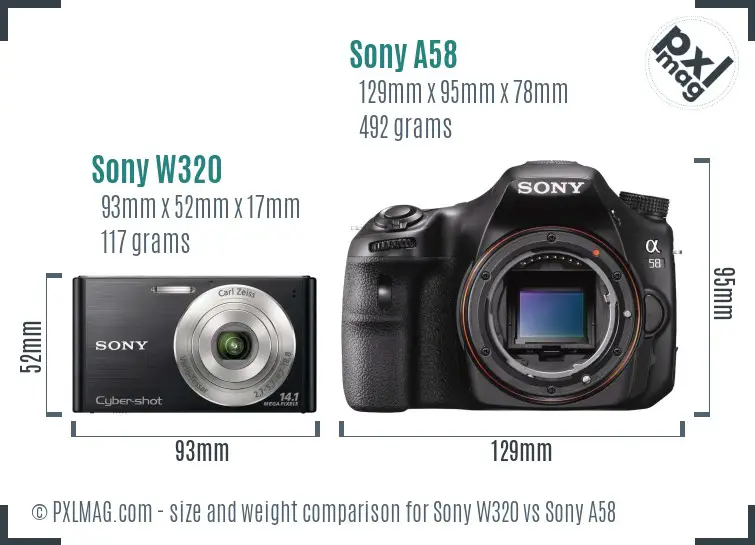 Sony W320 vs Sony A58 size comparison