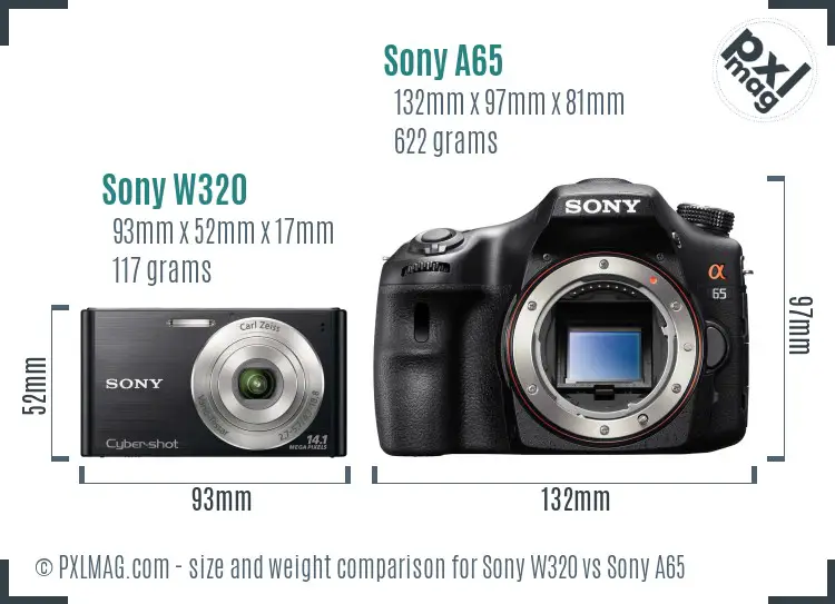 Sony W320 vs Sony A65 size comparison