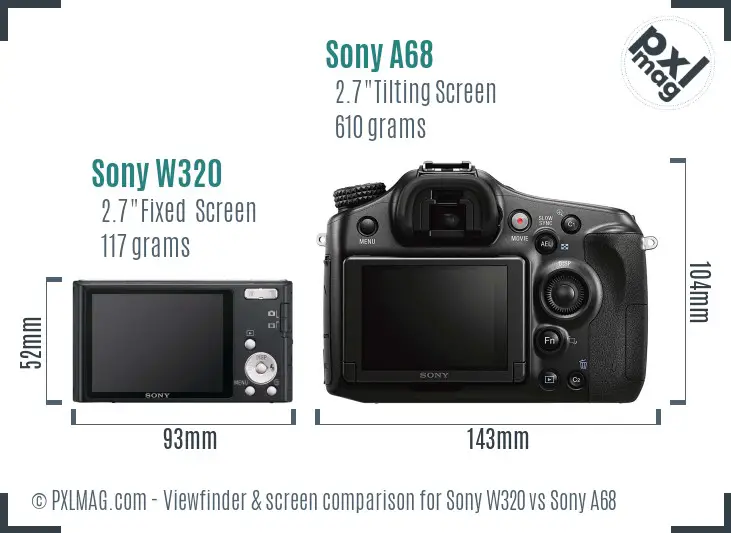 Sony W320 vs Sony A68 Screen and Viewfinder comparison