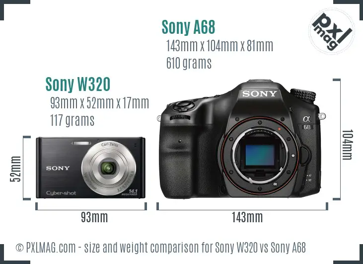 Sony W320 vs Sony A68 size comparison
