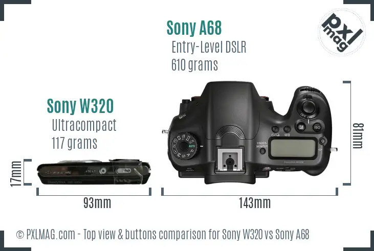 Sony W320 vs Sony A68 top view buttons comparison