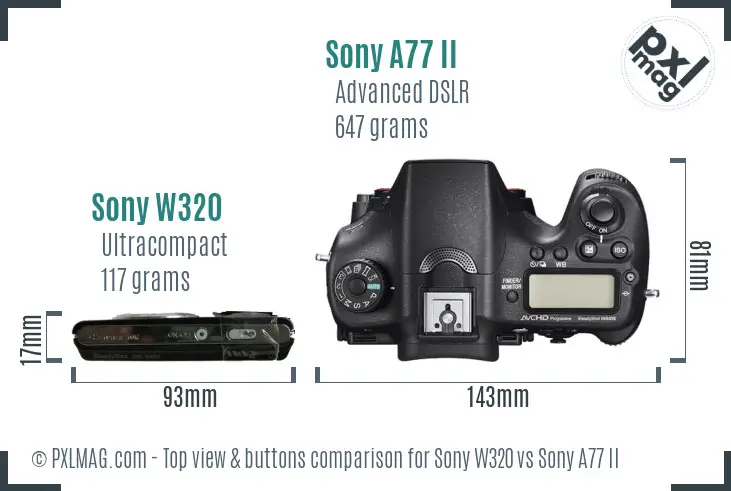 Sony W320 vs Sony A77 II top view buttons comparison