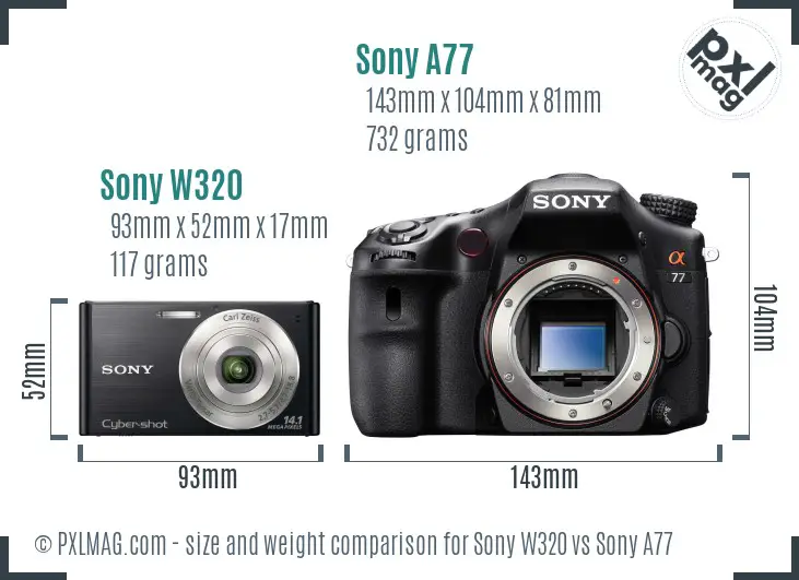Sony W320 vs Sony A77 size comparison