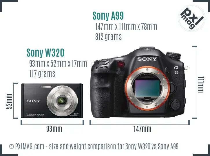 Sony W320 vs Sony A99 size comparison
