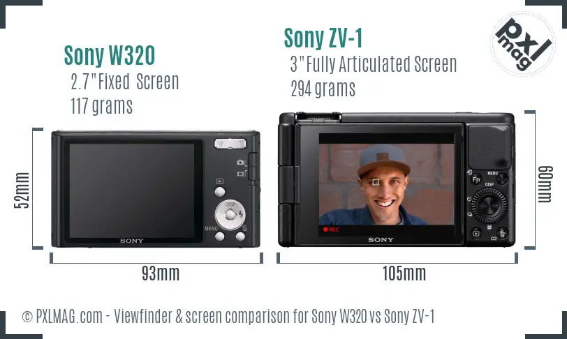 Sony W320 vs Sony ZV-1 Screen and Viewfinder comparison