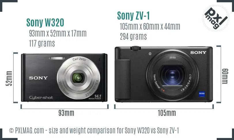 Sony W320 vs Sony ZV-1 size comparison