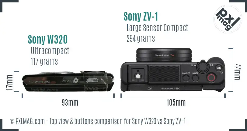 Sony W320 vs Sony ZV-1 top view buttons comparison