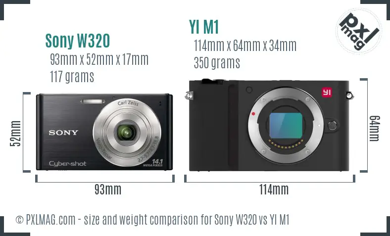 Sony W320 vs YI M1 size comparison
