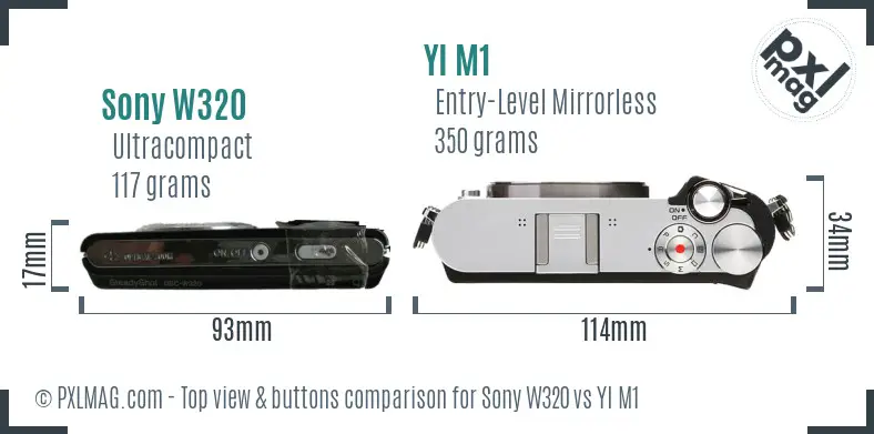 Sony W320 vs YI M1 top view buttons comparison
