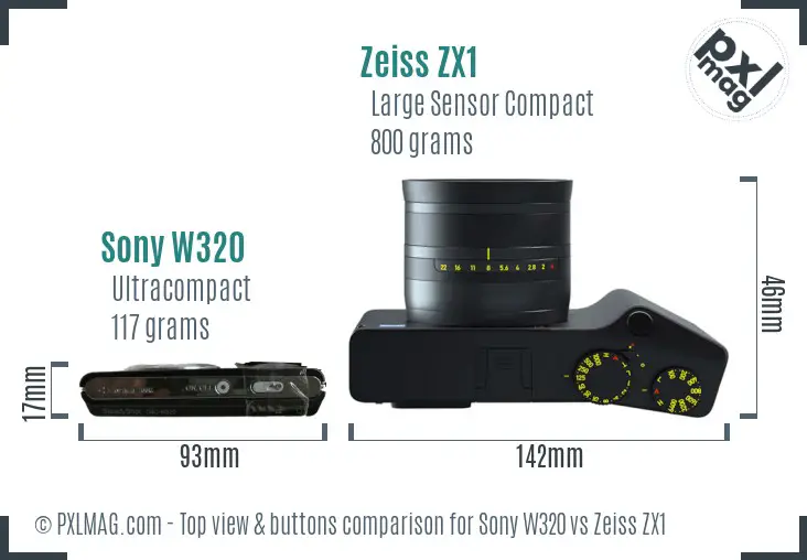 Sony W320 vs Zeiss ZX1 top view buttons comparison