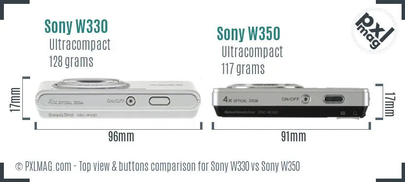 Sony W330 vs Sony W350 top view buttons comparison