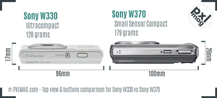 Sony W330 vs Sony W370 top view buttons comparison