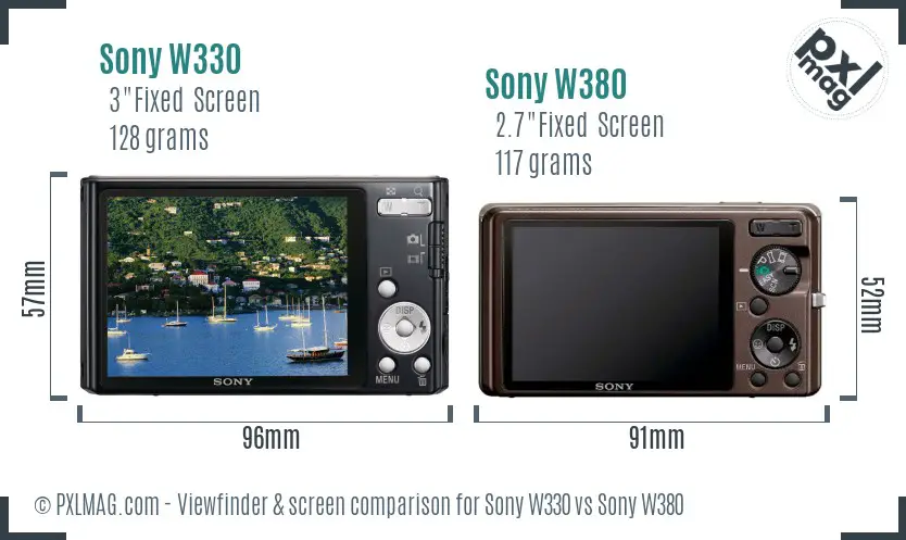 Sony W330 vs Sony W380 Screen and Viewfinder comparison