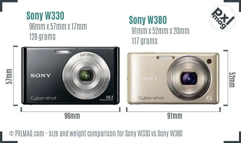 Sony W330 vs Sony W380 size comparison
