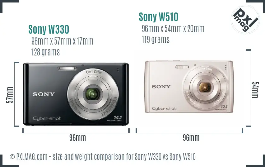 Sony W330 vs Sony W510 size comparison