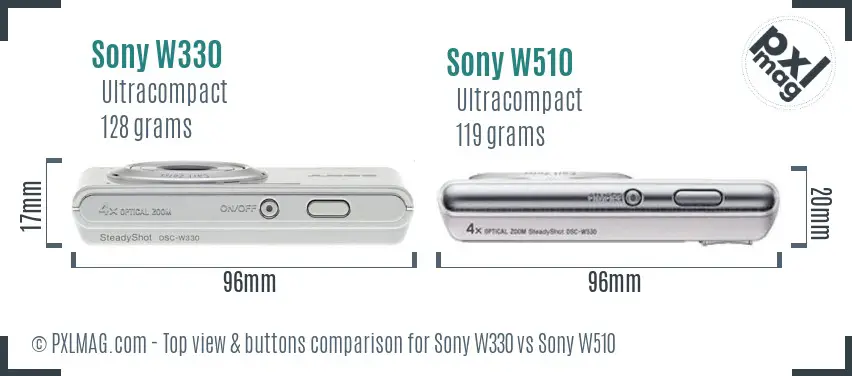 Sony W330 vs Sony W510 top view buttons comparison