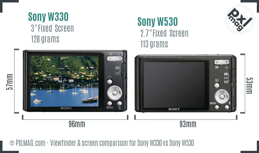 Sony W330 vs Sony W530 Screen and Viewfinder comparison