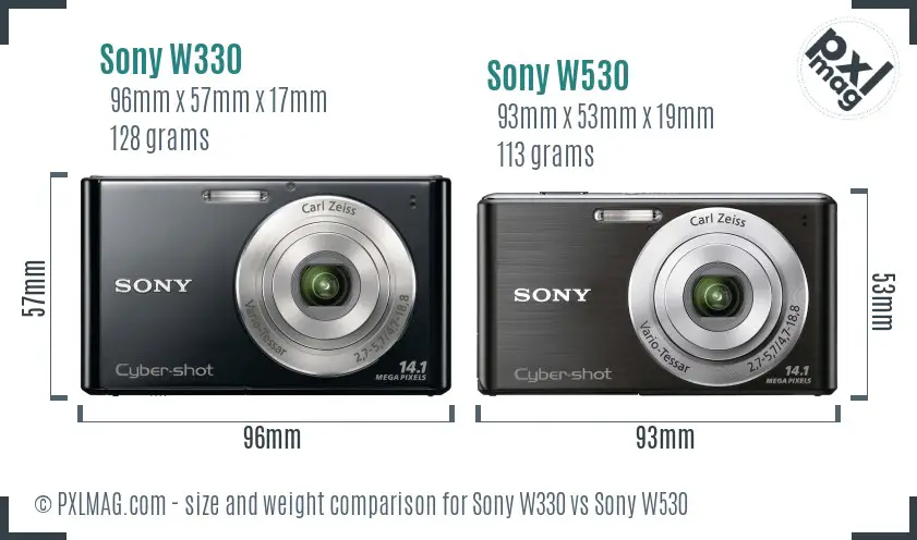 Sony W330 vs Sony W530 size comparison
