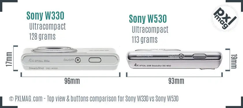 Sony W330 vs Sony W530 top view buttons comparison