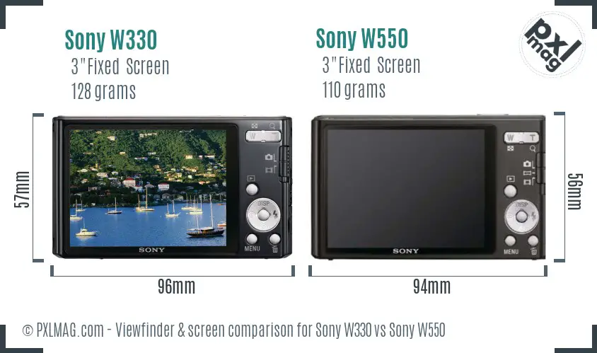 Sony W330 vs Sony W550 Screen and Viewfinder comparison