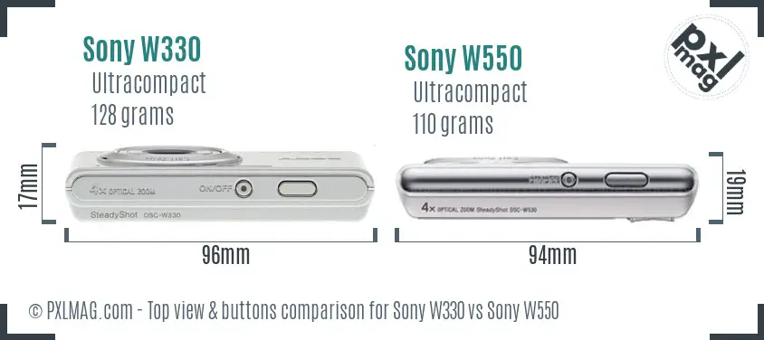Sony W330 vs Sony W550 top view buttons comparison