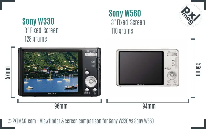 Sony W330 vs Sony W560 Screen and Viewfinder comparison