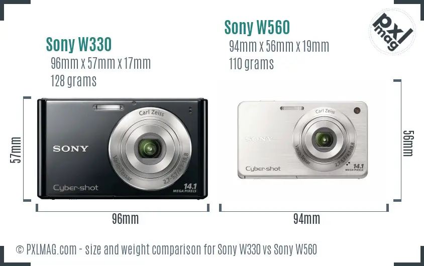 Sony W330 vs Sony W560 size comparison
