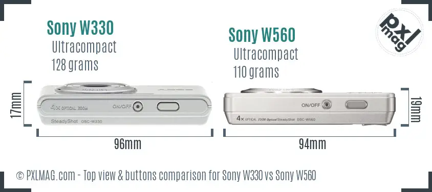 Sony W330 vs Sony W560 top view buttons comparison