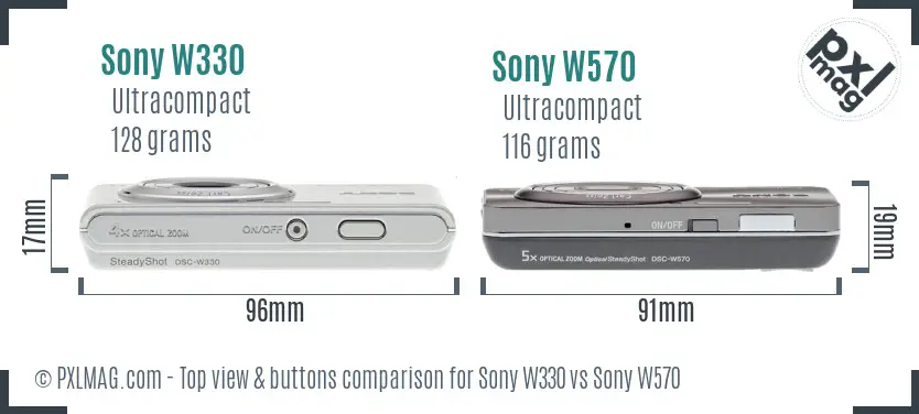 Sony W330 vs Sony W570 top view buttons comparison
