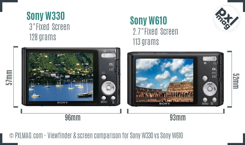 Sony W330 vs Sony W610 Screen and Viewfinder comparison