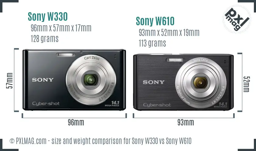 Sony W330 vs Sony W610 size comparison