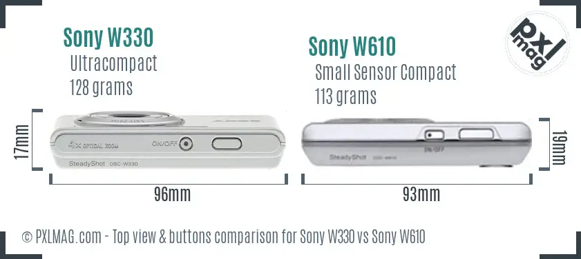 Sony W330 vs Sony W610 top view buttons comparison